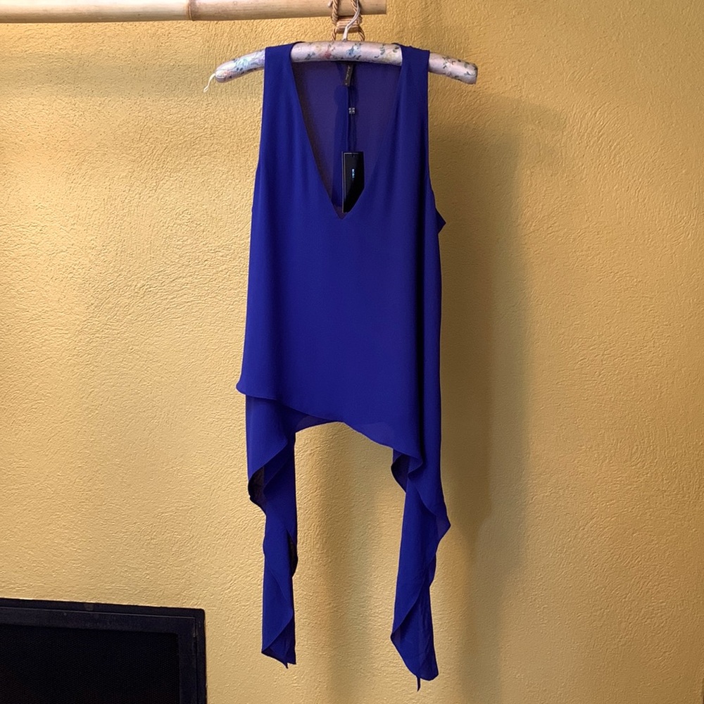 BCBG Handkerchief Hem V-Neck Tank Top, NTW, Royal Blue, Size Medium